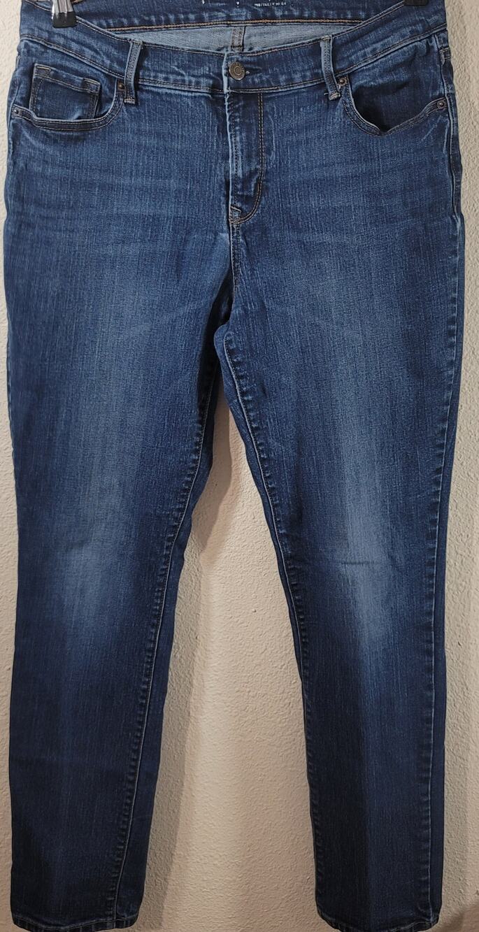 Old Navy Blue Rinsed Flat Front Jeans 10 Mid Rise Lightweight Soft Stretch